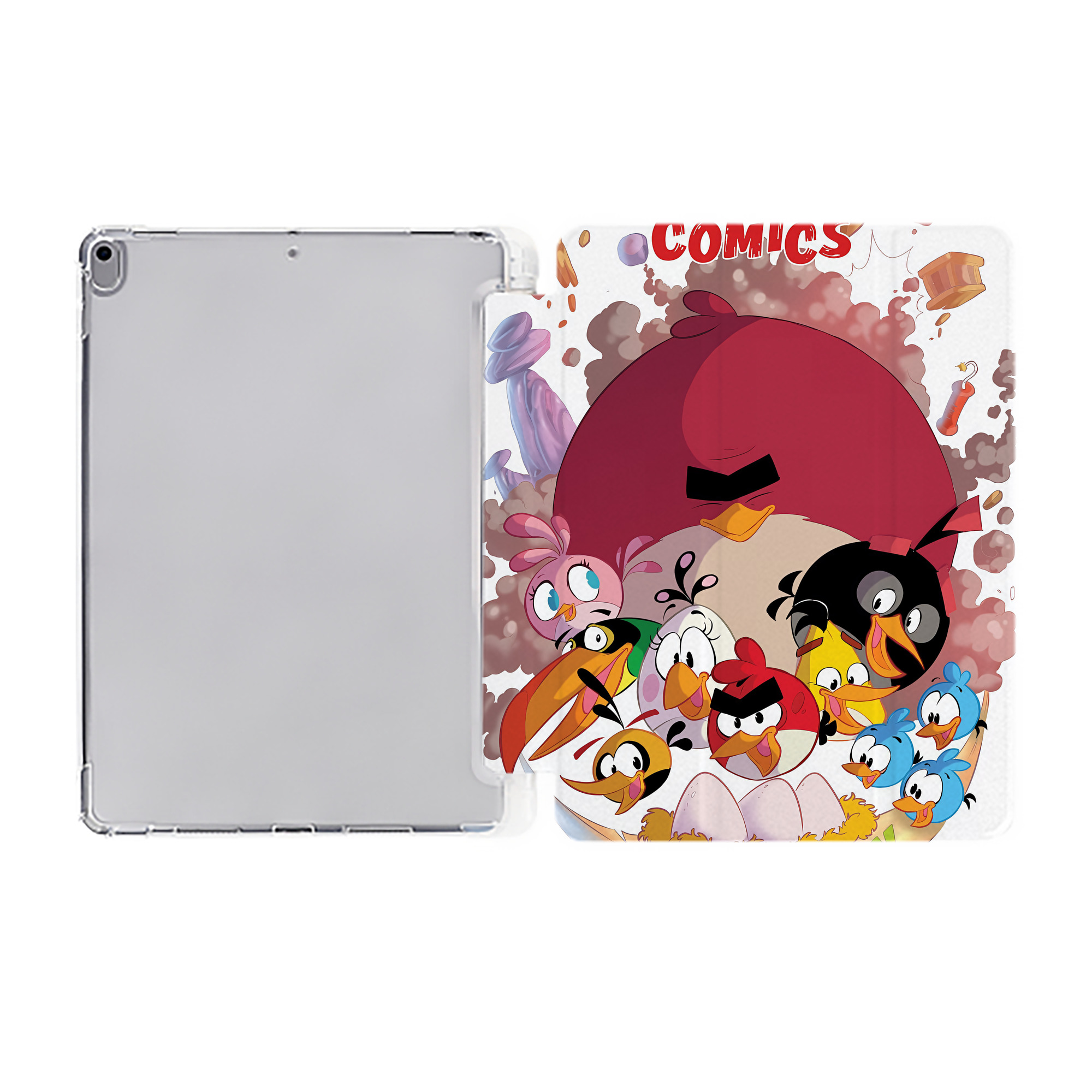 （画像用） Angry Birds アングリーバード IPad ケース ペン収納付き 三つ折りスタンド PUレザー×シリコン 対応機種9.5/10.5/10.9インチ